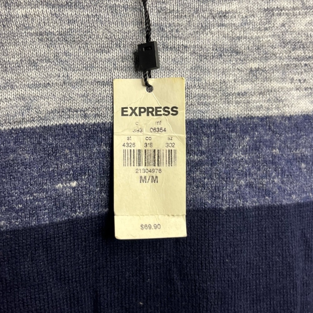 NWT Express Mens Crew Neck Striped Knit Sweater Top Grey Navy Blue - Picture 4 of 11
